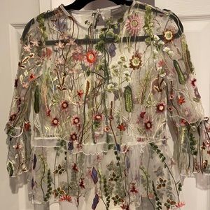 Sheer Floral Embroidered Top
